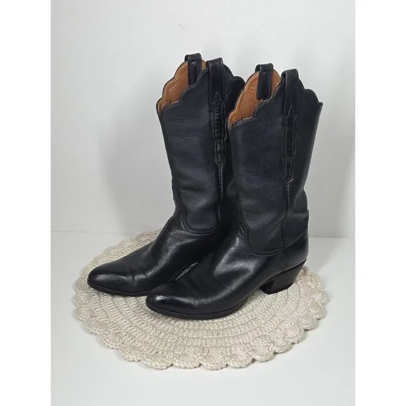 Lucchese Handmade 1883 Women's 8B Black Scalloped Cowboy Boots Western Rodeo EUC - Picture 2 of 16